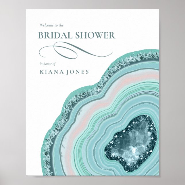 Agate Geode Glitter Bridal Shower Teal ID647 Poster (Front)