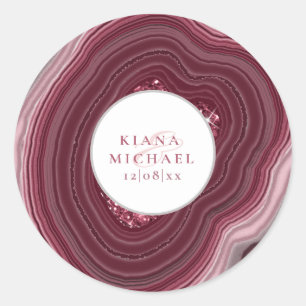 Agate Geode Glitter Wedding Burgundy ID647 Classic Round Sticker