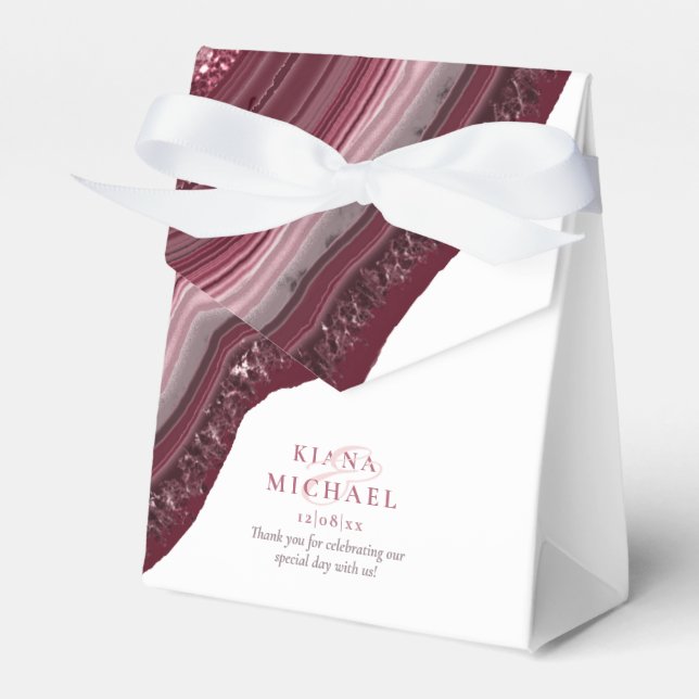 Agate Geode Glitter Wedding Burgundy ID647 Favour Box (Front Side)