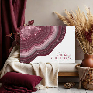 Agate Geode Glitter Wedding Burgundy ID647 Guest Book
