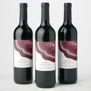 Agate Geode Glitter Wedding Burgundy ID647 Wine Label