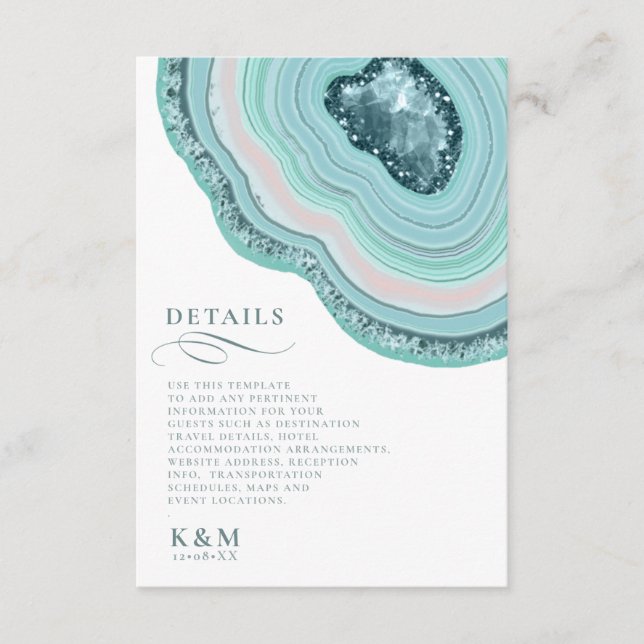 Agate Geode Glitter Wedding Details Teal ID647 Enclosure Card (Front)