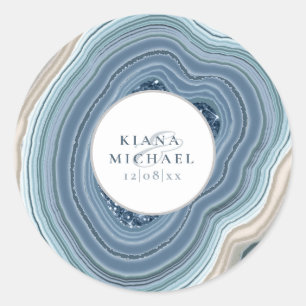 Agate Geode Glitter Wedding Dusty Blue ID647 Classic Round Sticker