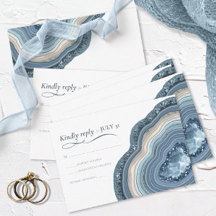 Agate Geode Glitter Wedding Dusty Blue ID647 RSVP Card