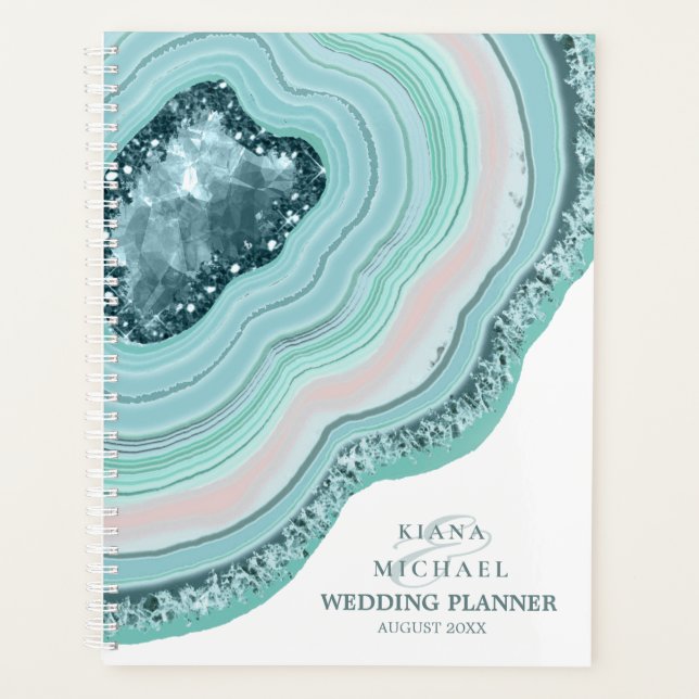 Agate Geode Glitter Wedding Plans Teal ID647 Planner (Front)