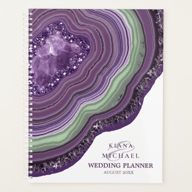 Agate Geode Glitter Wedding Plans Violet ID647 Planner (Front)