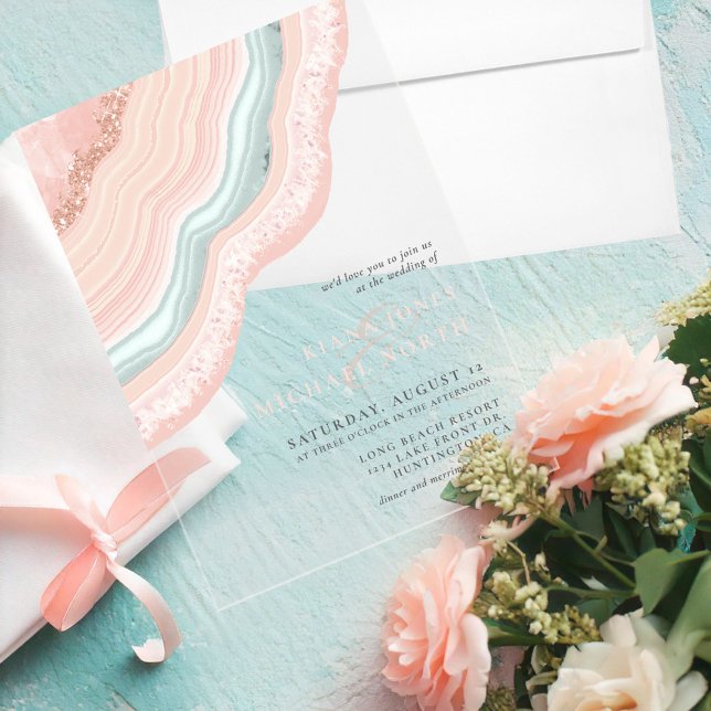 Agate Geode Glitter Wedding Rose Gold ID647 Acrylic Invitations (Creator Uploaded)