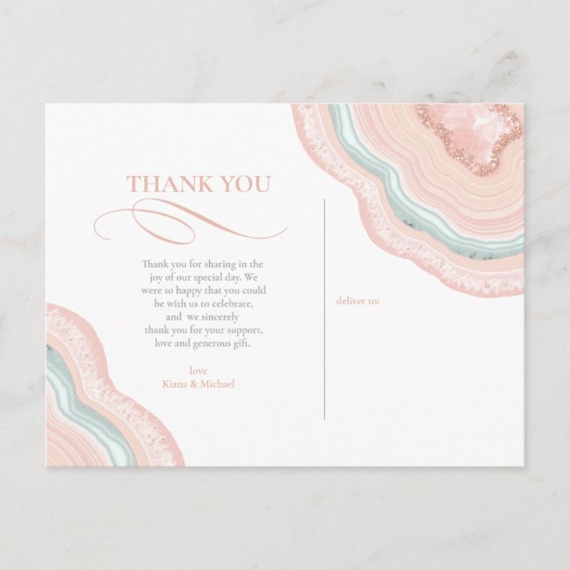 Agate Geode Glitter Wedding Rose Gold ID647 Announcement Postcard (Front)