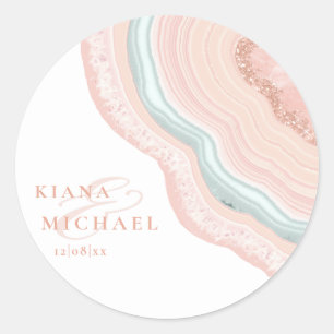 Agate Geode Glitter Wedding Rose Gold ID647 Classic Round Sticker