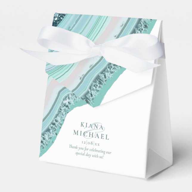 Agate Geode Glitter Wedding Teal ID647 Favour Box (Front Side)