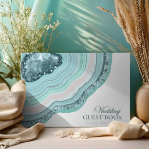 Agate Geode Glitter Wedding Teal ID647 Guest Book