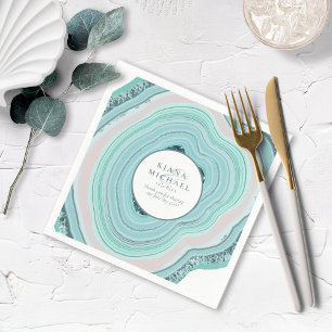 Agate Geode Glitter Wedding Teal ID647 Napkin