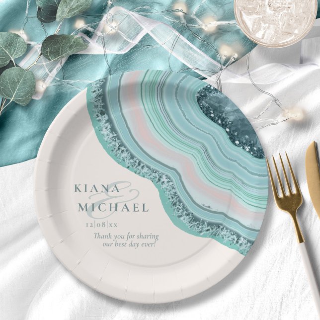 Agate Geode Glitter Wedding Teal ID647 Paper Plate (Creator Uploaded)