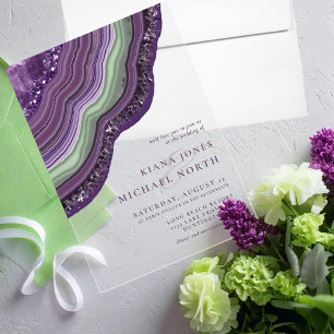 Agate Geode Glitter Wedding Violet ID647 Acrylic Invitations