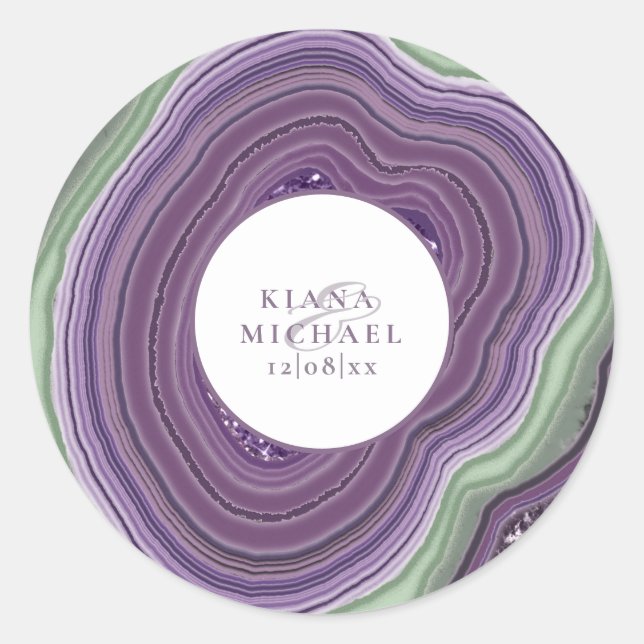 Agate Geode Glitter Wedding Violet ID647 Classic Round Sticker (Front)