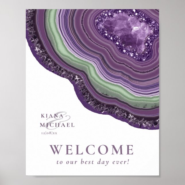 Agate Geode Glitter Wedding Welcome Violet ID647 Poster (Front)