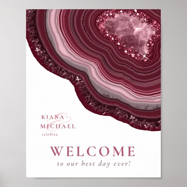 Agate Geode Glitter Welcome Burgundy ID647 Poster (Front)