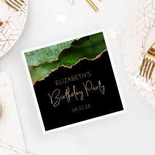 Agate Geode Green Gold Any Year Birthday Party Napkin