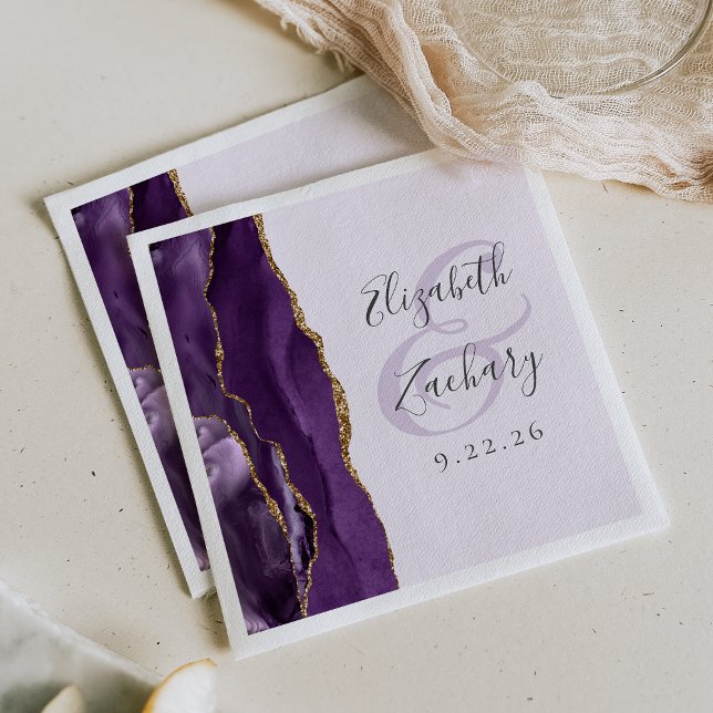 Agate Geode Purple Gold Lavender Wedding Napkin (Creator Uploaded)
