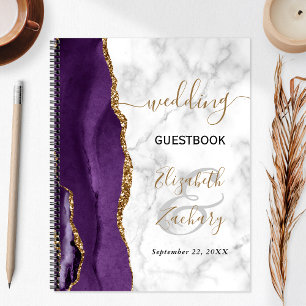 Agate Geode Purple Gold Marble Wedding Guest Notebook