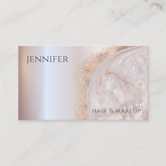 Agate geode rose gold  metallic soft pink business card (Front)