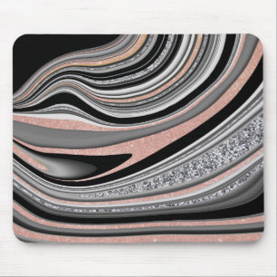 agate geode rose gold silver black mouse mat