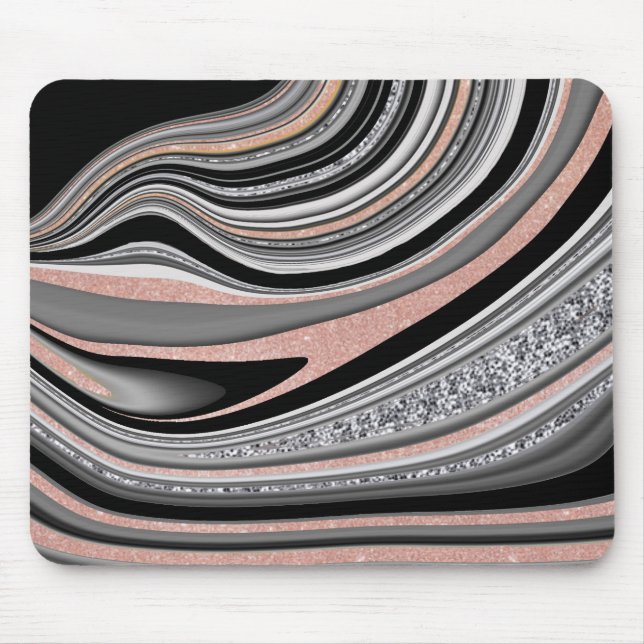 agate geode rose gold silver black mouse mat (Front)