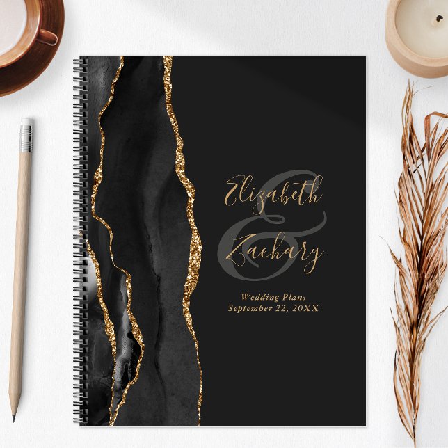 Agate Geode Script Black Gold Dark Wedding Plans Planner (Creator Uploaded)
