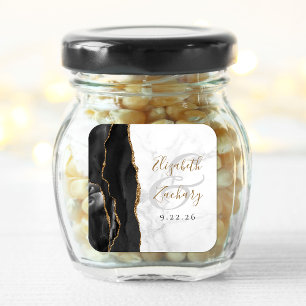 Agate Geode Script Black Gold Marble Wedding Square Sticker