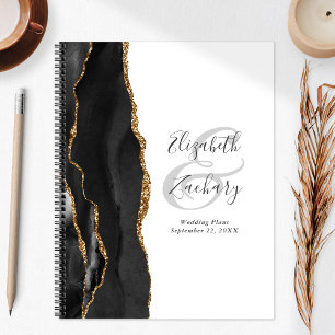 Agate Geode Script Black Gold Wedding Plans Planner
