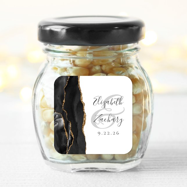 Agate Geode Script Black Gold Wedding Square Sticker (Creator Uploaded)