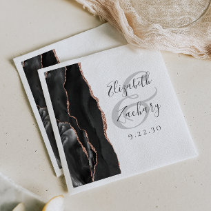 Agate Geode Script Black Rose Gold Wedding  Napkin
