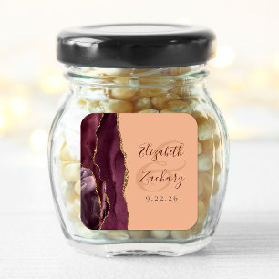 Agate Geode Script Burgundy Gold Peach Wedding Square Sticker