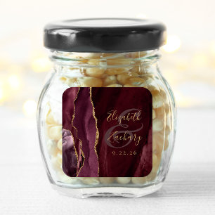 Agate Geode Script Burgundy Gold Wedding Square Sticker