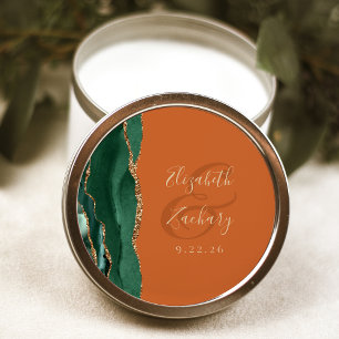 Agate Geode Script Emerald Green Gold Rust Wedding Classic Round Sticker
