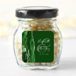 Agate Geode Script Hunter Green Silver Wedding Square Sticker<br><div class="desc">This elegant modern wedding sticker features a green watercolor agate geode design trimmed with faux silver glitter. Easily customise the silver grey text on a hunter green background,  with the names of the bride and groom in handwriting calligraphy over a large ampersand.</div>