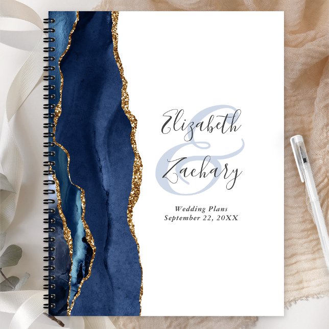 Agate Geode Script Navy Blue Gold Wedding Plans Planner (Creator Uploaded)