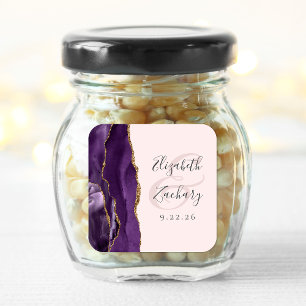 Agate Geode Script Purple Gold Blush Wedding Square Sticker