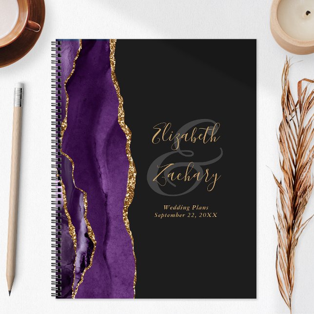 Agate Geode Script Purple Gold Dark Wedding Plans Planner (Creator Uploaded)