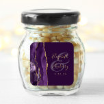 Agate Geode Script Purple Gold Plum Wedding Square Sticker<br><div class="desc">This elegant modern wedding sticker features a purple watercolor agate geode design trimmed with faux gold glitter. Easily customise the gold-coloured text on a rich plum background,  with the names of the bride and groom in handwriting calligraphy over a large ampersand.</div>