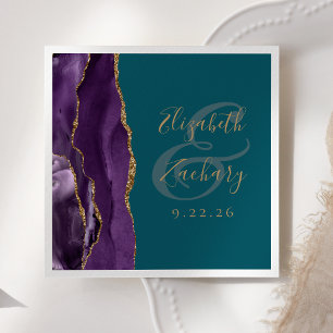 Agate Geode Script Purple Gold Teal Wedding Napkin