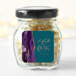 Agate Geode Script Purple Gold Teal Wedding Square Sticker<br><div class="desc">This elegant modern wedding sticker features a purple watercolor agate geode design trimmed with faux gold glitter. Easily customise the gold-coloured text on a teal blue background,  with the names of the bride and groom in handwriting calligraphy over a large ampersand.</div>