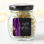 Agate Geode Script Purple Silver Dark Wedding Square Sticker<br><div class="desc">This elegant modern wedding sticker features a purple watercolor agate geode design trimmed with faux silver glitter. Easily customise the silver grey text on an off-black background,  with the names of the bride and groom in handwriting calligraphy over a large ampersand.</div>