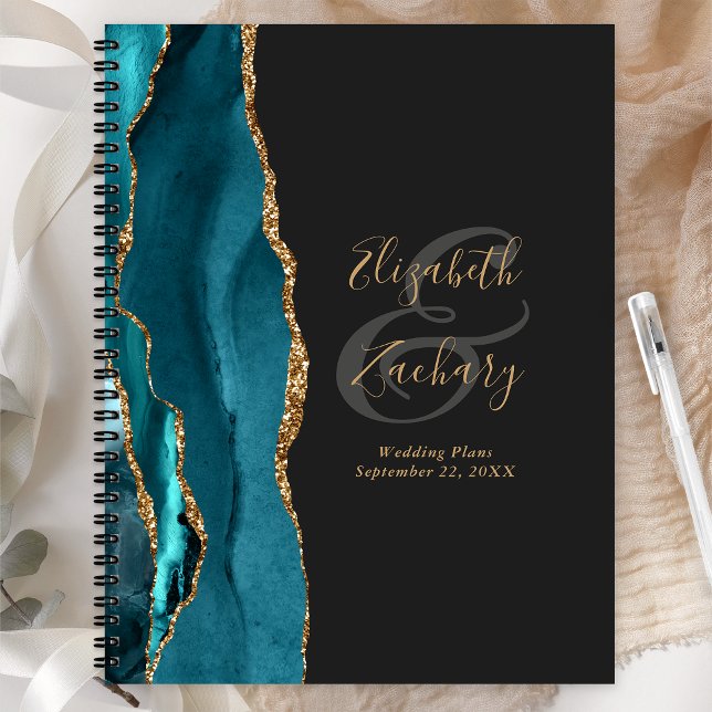 Agate Geode Script Teal Gold Dark Wedding Plans Planner (Creator Uploaded)
