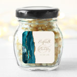 Agate Geode Script Teal Gold Ivory Wedding Square Sticker<br><div class="desc">This elegant modern wedding sticker features a teal blue watercolor agate geode design trimmed with faux gold glitter. Easily customise the gold coloured text on an ivory background,  with the names of the bride and groom in handwriting calligraphy over a large ampersand.</div>