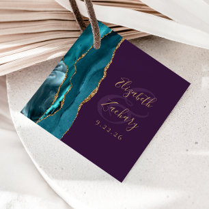 Agate Geode Script Teal Gold Purple Wedding Favour Tags