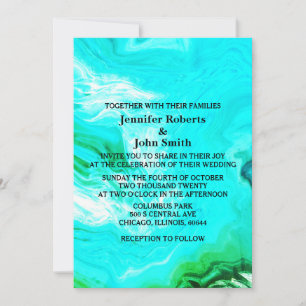Agate Geode Teal Blue Green Pattern Custom Wedding Invitation
