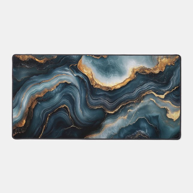 Agate Geode with Gold and Navy Blue Marble Desk Mat (Front)
