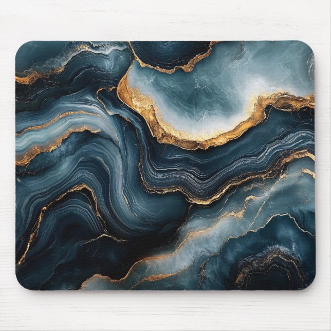 Agate Geode with Gold and Navy Blue Marble Mouse Mat (Front)