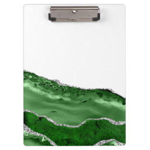 Agate Glamourous Emerald Green Silver Glitter Clipboard